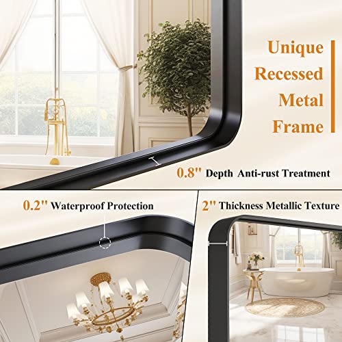 Image of NeuType 71 inchx32 inch Large Full Length Mirror for Wall - Full Body Big Wall-Mounted Vertical or Horizontal - Aluminum Alloy Frame, Matte Black (Recessed, No Stand)