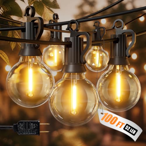 SmartDawn 100FT 52 LED Bulbs Outdoor String Lights, G40 Shatterproof String Lights, IP65 Waterproof Connectable Outside Patio Light for Backyard Porch Balcony Garden Decor Christmas Camping Gazebo