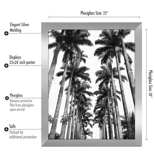 Americanflat 22x28 Poster Frame with Polished Plexiglass - Silver Picture Frame - Wide Photo Frames Made of Engineered Wood for Vertical or Horizontal Wall Display - Epic Collection - Silver