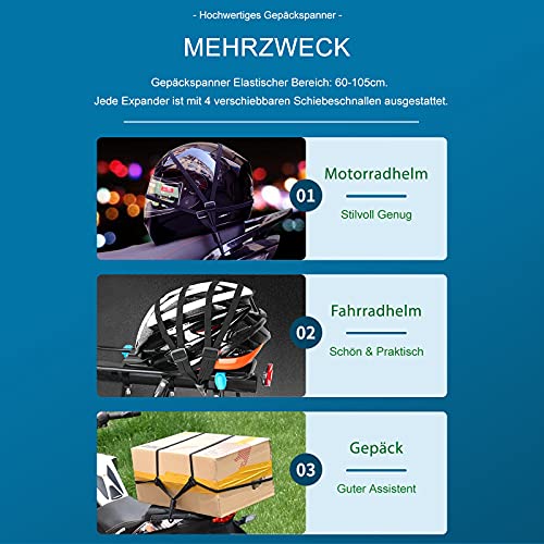 2 Stücke Gepäckspanner, Expander mit Haken, Spanngurte mit Haken, Spanngurte Kurz Mit 4 Schiebeschnalle, Spanngurt Fahrrad, Gepäckträger âSpanngurt für Motorrad Fahrrad usw (2 Stücke, 60cm) – Bild 3
