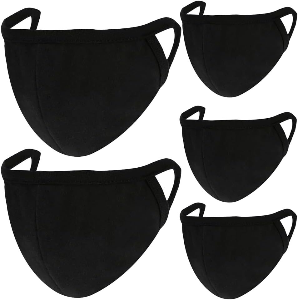 comfso 5 Pack Black Cotton Face Masks with Nose Wire - Breathable, Reusable, Washable Dust Protection for Adults