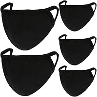 comfso 5 Pack Black Cotton Face Masks with Nose Wire - Breathable, Reusable, Washable Dust Protection for Adults