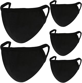 comfso 5 Pack Black Cotton Face Masks with Nose Wire - Breathable, Reusable, Washable Dust Protection for Adults