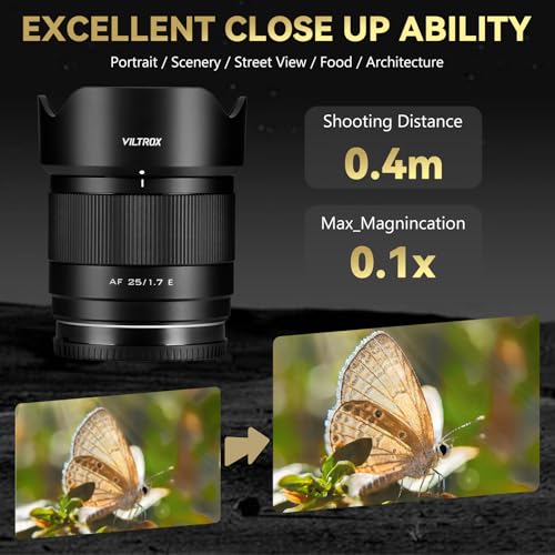 VILTROX 25mm f/1.7 APS-C Prime Lens for Sony E-Mount Compatible with Sony a6600, a6700, ZV-E10, A7C, A7II, A7III, A7RII/III/IV/V, A7SIII, FX30, FX3, A9, ZV-E1, A7CR