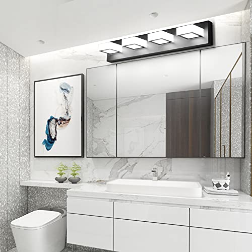 Image of Ralbay Modern LED Black Vanity Lights 4 Lights Acrylic Bathroom Vanity Lighting Fixtures Modern Matte Black Bathroom Vanity Lights (Natural White Light)