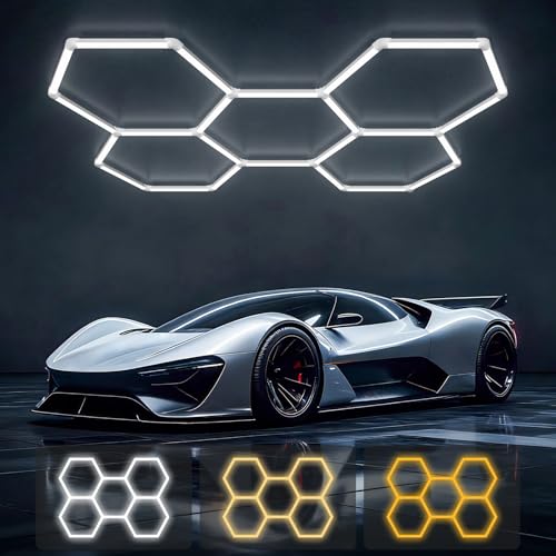 Hexagon Garage Light 5 Packs 192W 3 Color Temperatures (3000K/4500K/6500K) Super Bright Honeycomb Led Lights,Hexagon Light for Workshop Gym Basement Workspace