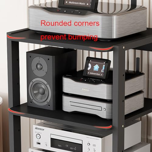 Meuble stéréo noir à 7 étagères de rangement pour console de jeu - 4