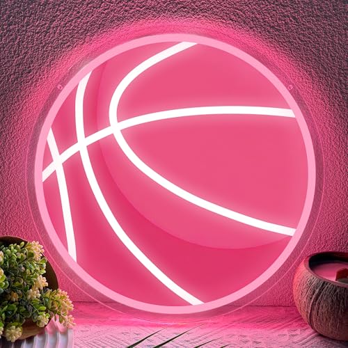 Basketball Neon Sign Pink Basketball LED Neon Light for Fans Dimmable 12.612.6 Inch Neon Basketball Signs Powered by USB Sports Neon Signs for Boys and Girls Room Playroom Birthday Decor Present