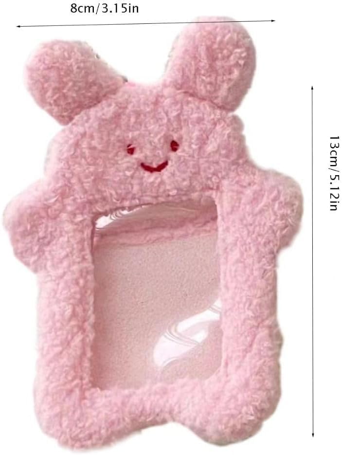 White Plush Rabbit Photocard Holder with Keychain, Cute Cartoon Plush Photocard Holder- ID Card Cover Protective Card Rabbit Identification Badges Supplies, Car Keychain, Business Card Holders2