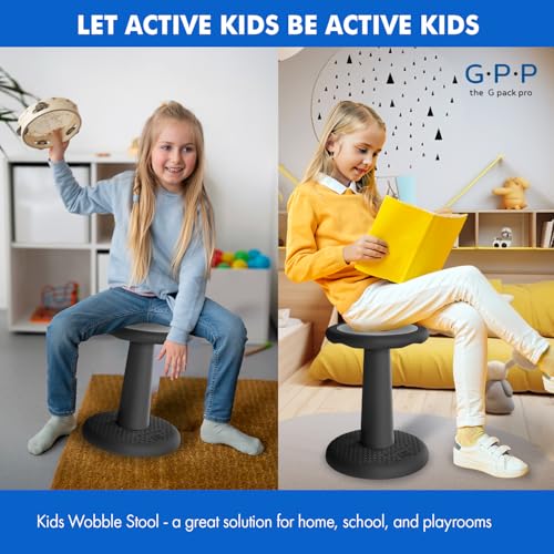 Image of Gpack-pro Kids Wobble Stool 2-Pack - Improves Focus Attention - Non-Slip Base - Wiggle Chair Active Flexible Seating for Preschool Kindergarten Elementary School 17.7-Inch High (Black)