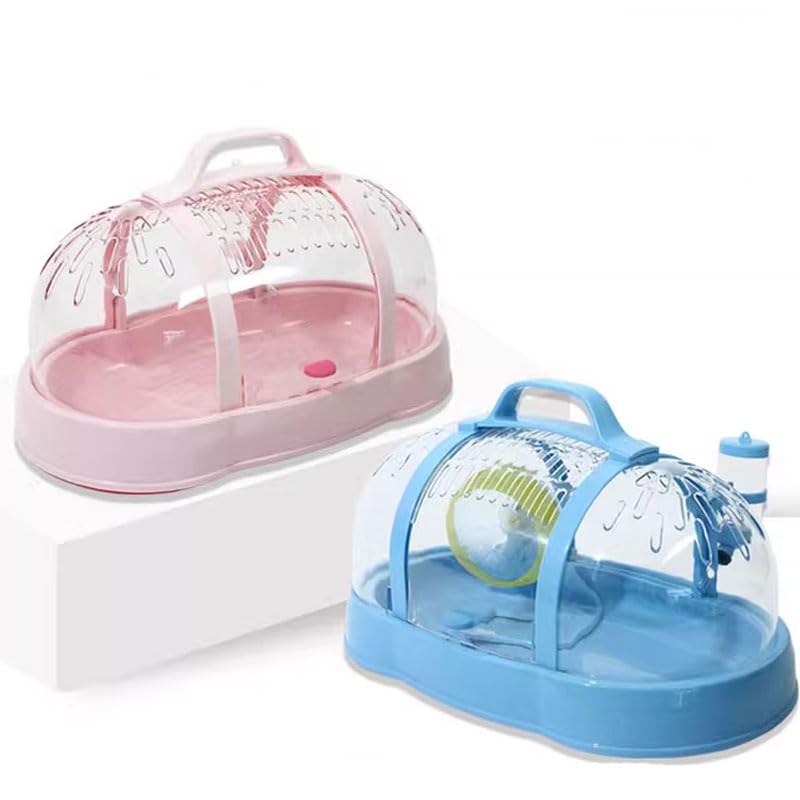 Hamsterkäfig für Haustiere, belüftet mit Wasserflasche, tragbar, geeignet für Meerschweinchen, Kleintiere, Zubehör, Hamster, Reisekäfig (Blau)