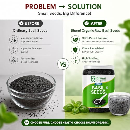 Image of Bhumi Organic Basil Seeds 500g | Sabja Seeds, Beat the Summer Heat, High Fibre, Omega 3