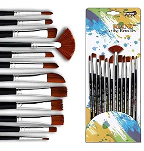 RIANZ Painting Brushes Set of 12 Professional Round Pointed Tip Nylon Hair Artist Acrylic Paint Brush for Acrylic/Watercolor/Oil Painting