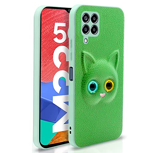 Pikkme Samsung Galaxy M33 5G Back Cover for Girls | Cute Cat Leather Finish | Soft TPU | Case for Samsung Galaxy M33 5G (Green)- Best and cheap mobile covers in India
