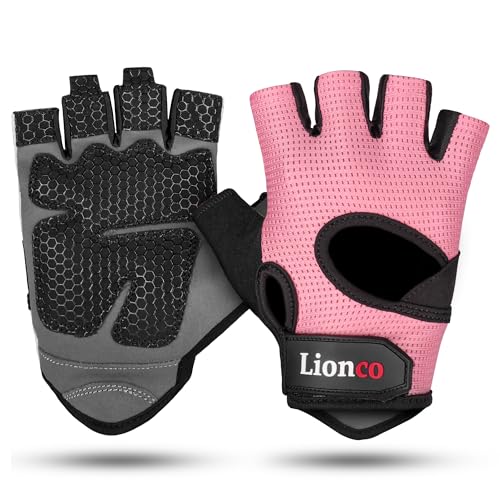 LIONCO Workout Gloves for Men Women,Weight Lifting Gloves with Breathable Gel Padded Excellent Grip for Gym Exercise,Cycling,Weightlifting,Fitness Training,Pull Ups and Climbing and Rowing (Pink, S)
