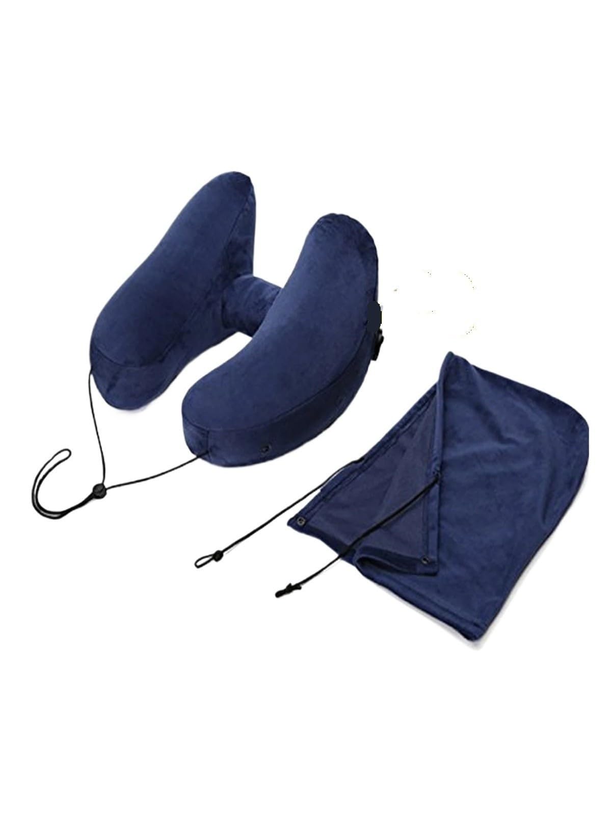 Inflatable U-Shaped Travel Neck Pillow with Hooded Cap