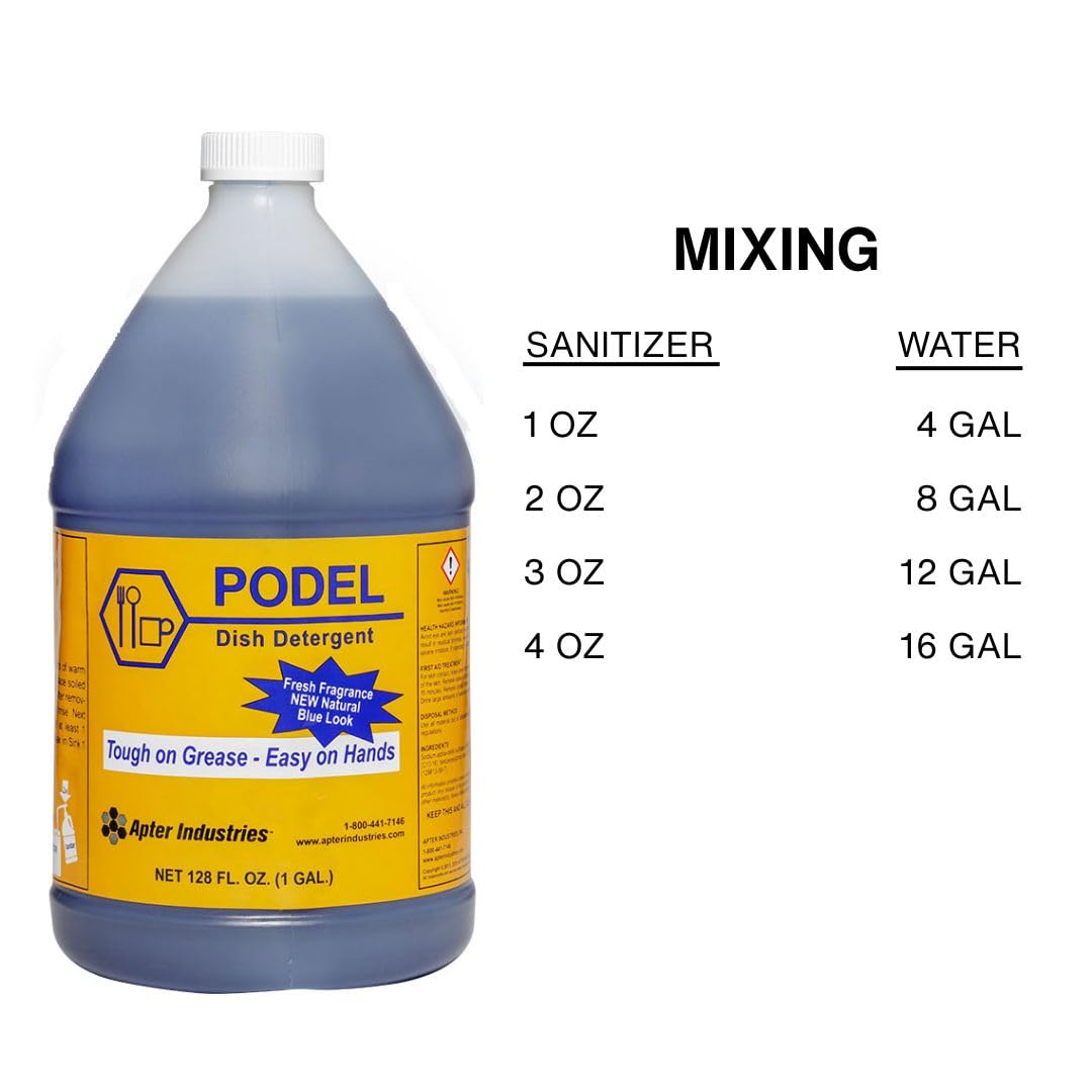 Apter Industries Podel Concentrated Dish Detergent - Highly Concentrated Detergent - Use Less and Clean More, 1 Gallon