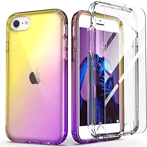 IDweel for iPhone SE 2020 Case,for iPhone 8 & 7 & SE 2022 Case(SE 3rd Gen),Full-Body Sturdy Shockproof Slim Fit Clear Cover with Screen Protector Heavy Duty Shock Resistant Hybrid Cover,Yellow Purple