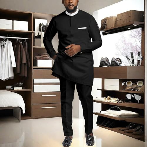 African Suit for Men 2 Piece Set Shirt Pants Dashiki Outfits Nigerian Wedding Attire2