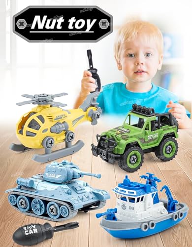 Image of Zest 4 Toyz Pack of 4 DIY Vehicle Toys Take Apart Toys Military Army Car Toy Kids STEM Sand Toys for Kids Birthday Gifts for Boys 2 3 4 5 6 Year Old (Multicolor)