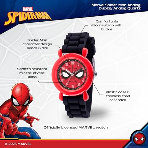 MARVEL Spiderman Watch for Kids - Spiderman Watch Boys - Spider-Man Watches for Boys 4-6 - Kids Toys Toddler - Teen - Red Case - Black Silicone Strap2