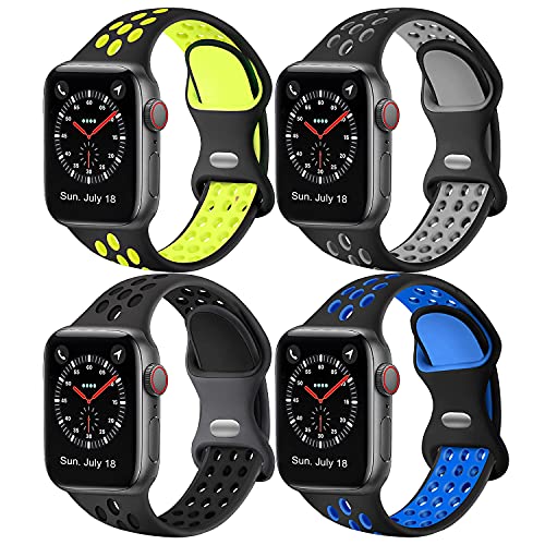 Elaikement 4PACK Sport Band Compatible with Watch Bands 42mm 44mm Women Men, Breathable Sporty Replacement Silicone Strap Compatible for Watch Series SE/6/5/4/3/2/1 All Various Styles, 42/44mm M/L-4PACK