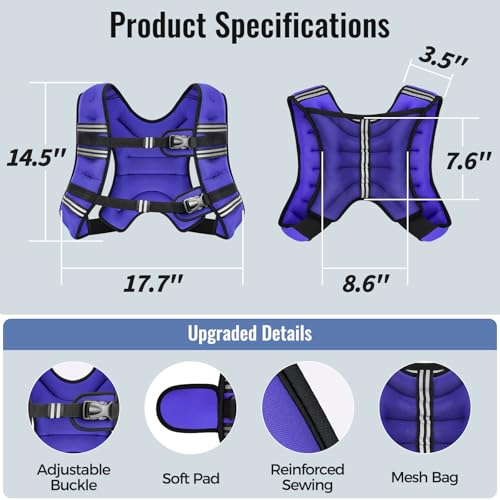 Image of Zeerun Weighted Vest, 6lb /8lb /10lb /12lb /15lb /18lb /20lb /24lb /30lb for Men Women, Reflective Stripe Adjustable Buckle, Comfortable Durable Rucking Vest for Walking Running Strength Training