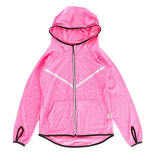 Echinodon Girls Athletic Jacket Long Sleeve Lightweight Running Jacket Gym Coat Rose Red 150