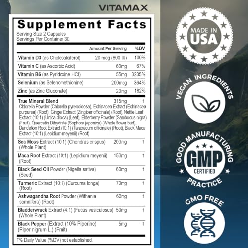 Sea Moss, Maca, Black Seed Oil, Ashwagandha, Bladderwrack, Turmeric - Elderberry, Vitamins C & D3, Dandelion & Black Pepper - Made in USA- 120ct - Image 7