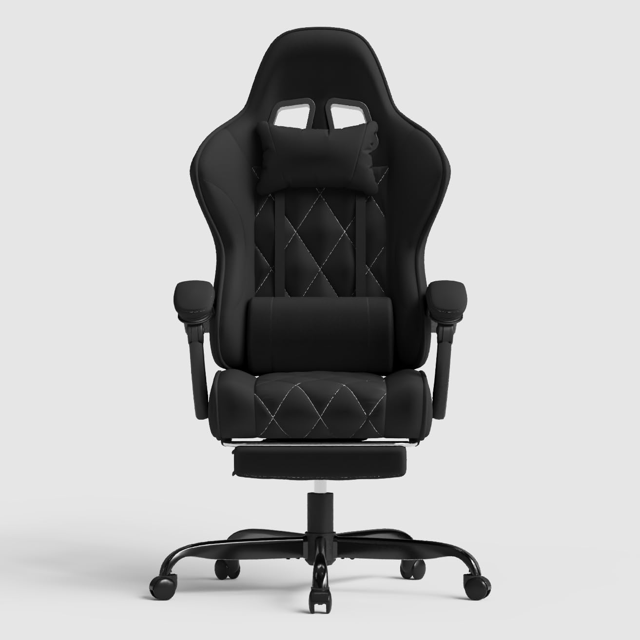Silla Gaming LED de Tela, Silla de Juegos con Masajeador, Silla de PC con Reposacabezas, Silla Oficina Ergonómica con Reposapiés para Oficinas y Juego (Gris Oscuro)