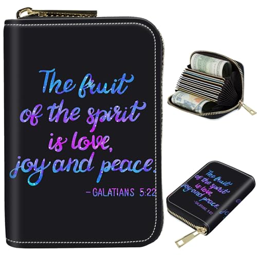 Image of Cute Credit Card Holder with Zipper, Bible Verse RFID-Blocking Card Case Small Wallet for Women Men, Multi-slot Card Organizer Case Travel Accordion Wallet