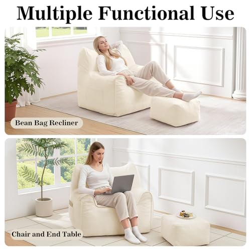 HOMMPA Bean Bag Chairs with Square Stuffed Pouf Ottoman Cat Shaped Comfy Bean Bag Sofa for Adults Large Reading Couch for Living Room Bedroom Dorm,Beige - image 4