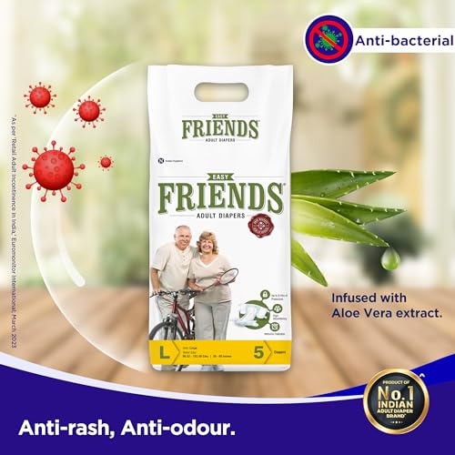Image of Friends Easy Adult Diapers Tape Style -(Large) with odour lock and Anti-Bacterial Absorbent Core- Waist Size 29.53-57.09 Inch ; 75-145 Cm