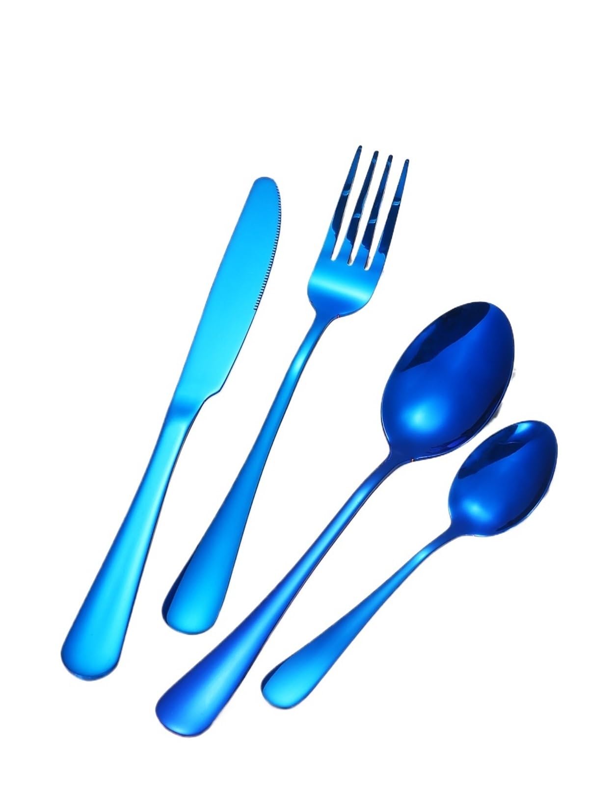 Juego de Cubiertos Juego de 4 cubiertos acero inoxidable: cuchillo, tenedor y cuchara for carne, con mango redondo azul, ideal for restaurantes hoteles