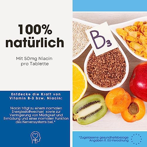 Vitamin B3 Tabletten mit 50 mg Niacin als Nicotinamid