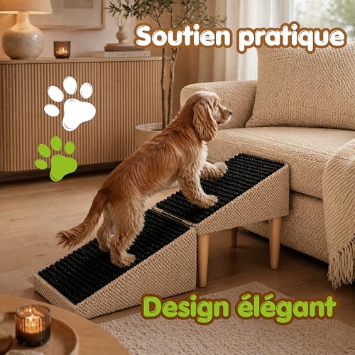 Marches pour chiens pliables et rampe chat - Escalier intérieur antidérapant beige - 7