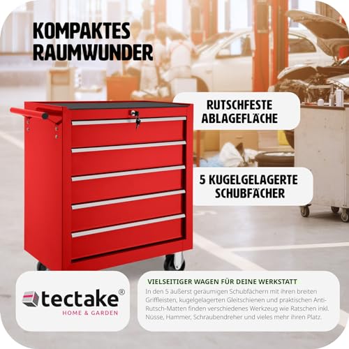 TecTake Werkzeugwagen mit 5 Schubfächer | Abschließbar | Mobiler Werkstattwagen - Diverse Farben - (Rot | Nr. 402796) – Bild 8