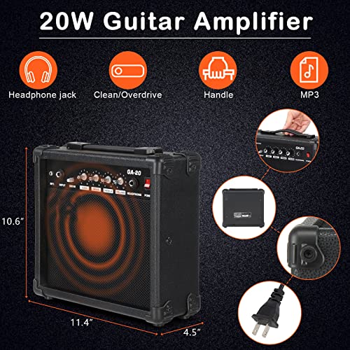 Ktaxon 36-Inch Electric Guitar Flame Design Electric Guitar Kit Beginner Guitar With 20 Watt Amp, Tremolo Bar, Portable Bag, Adjustable Strap, Amp Wire And Wrench Tool(Black) #TOP5