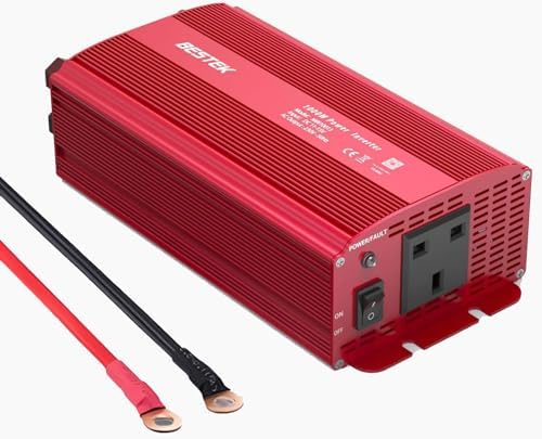 BESTEK 1000W Power Inverter DC 12V to AC Outlet 230V 240V Voltage Converter with Car 10-gauge Terminal Connection Wire for Battery