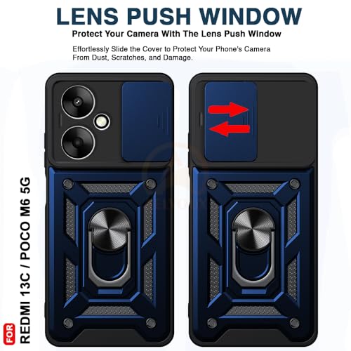 Image of Armor Bumper Back Cover Case for Redmi 13C 5G / Poco M6 5G Rotating Camera Cover, Ring Holder & Kickstand | Heavy Duty & 360 Degree Protection Redmi 13C 5G / Poco M6 5G Back Cover (Blue)