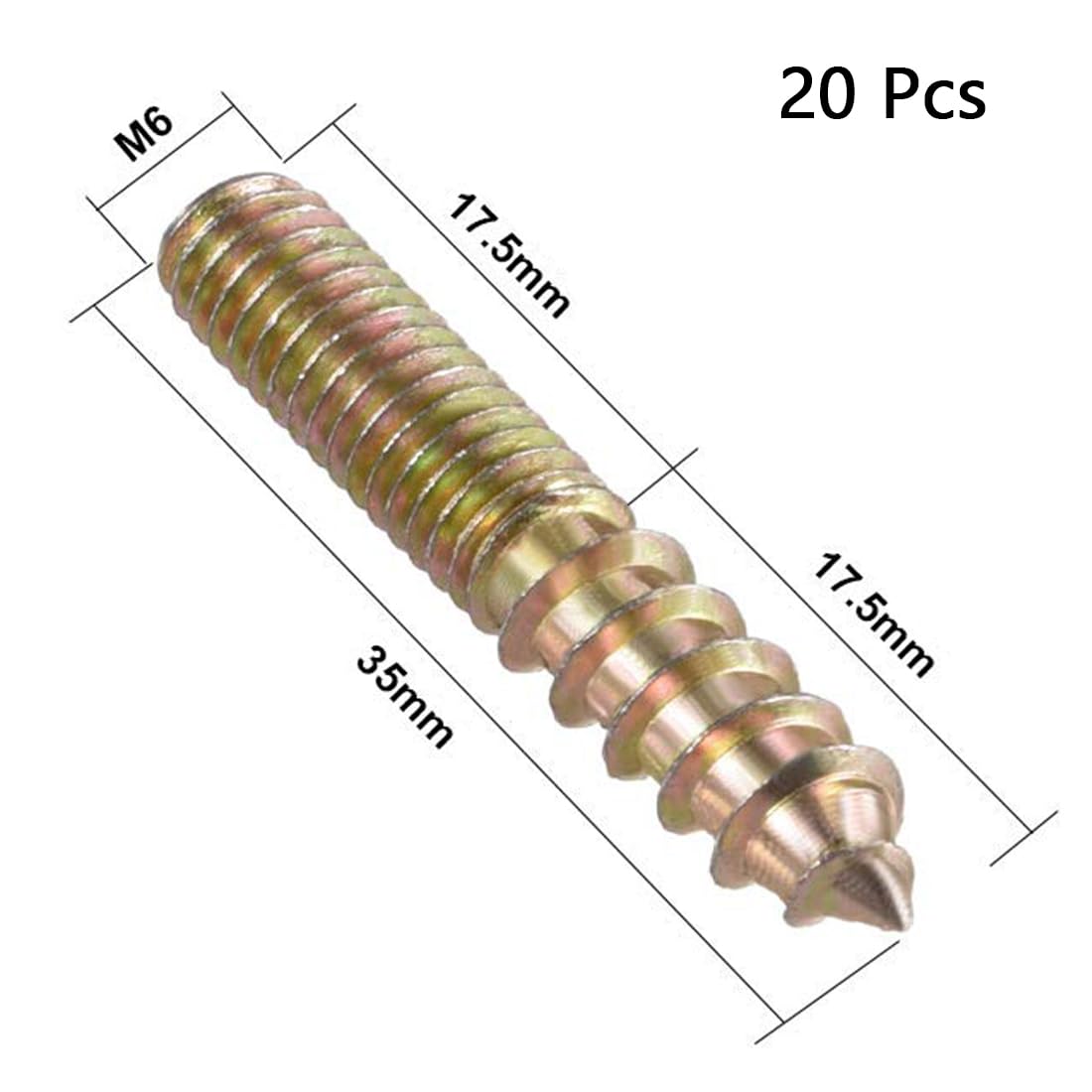 TOP-VIGOR 20Pcs Hanger Bolts, M6x35mm Double Headed Bolts Self Tapping Screw, Double Ended Dowel Screws, Screw Dowels Hanger - Image 2