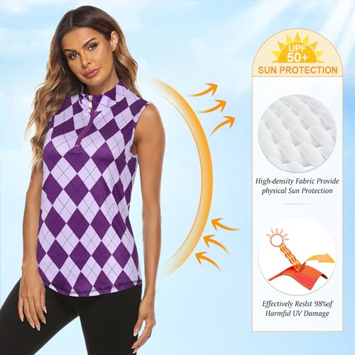 Image of Koscacy Women's Sleeveless Golf Tennis Polo Shirts Zip Up Dry Fit Workout Tank Tops Athletic Shirt
