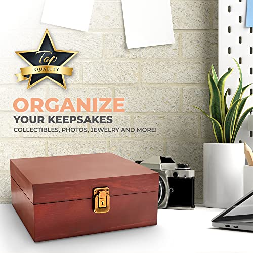 Wooden Storage Box With Compartments And Key Lock - Locking Keepsake Box For Collectibles - Decorative Wood Box With Hinged Lid (Dark Brown) #TOP5