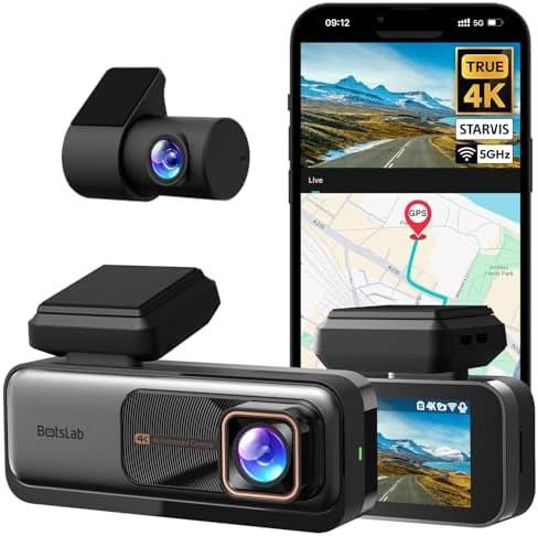 BOTSLAB 4K Dashcam Voiture Avant Arrière GPS, WiFi Caméra Voiture avec Carte SD 64GB,Camera Voiture Grand Angle 170°,ADAS,Vision Nocturne,WDR,G-Capteur,Mode Stationnement 24H