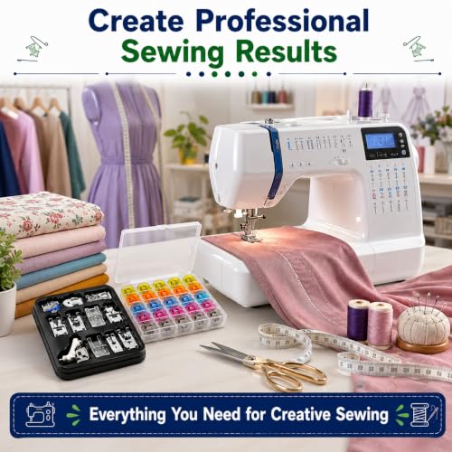 Image of ZENITH 11 Pcs Sewing Machine Presser Feet Accessories Kit, Compatible with Brother, Usha Janome, Singer Low Shank, Multiple Stitch Functions (11 pc Kit + 25 Multicolor Bobbin Box)