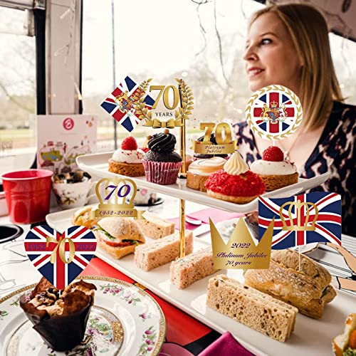 Decorações do bolo do jubileu da rainha - Toppers de bolo de palitos de bandeira do Reino - Suprimen