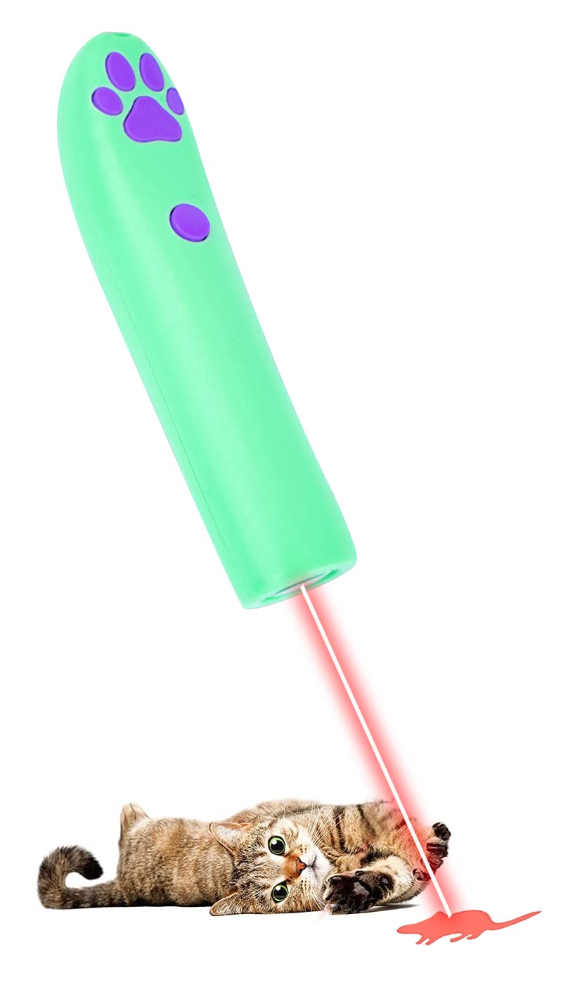 OKBUYNOW Cat Interactive Toy Pet Chaser Tease Stick Catch Toys with Mice Patterns LED Projection Light for Kitten Indoor Outdoor Training Exercise Supplies，Green, cattoy01-GN