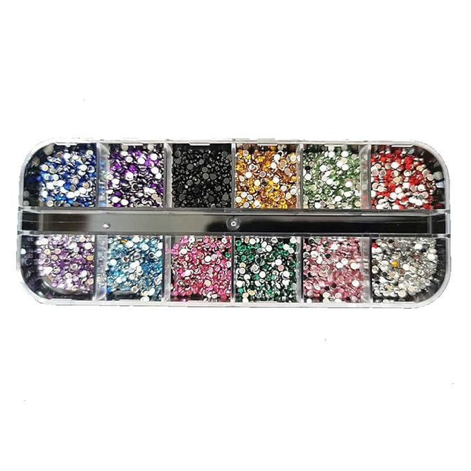 12 Styles DIY 2mm Round Mix Rhinestone Nail Art Crystal Diamonds Art Box for Nail Art Craft Colorful Decoration Rhinestones for DIY Manicure Craft Decoration Nail Art Salon for Women & Girls-image-18