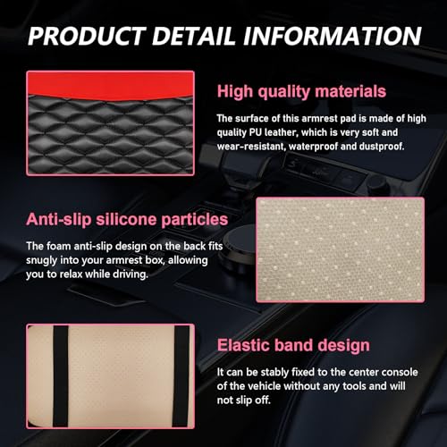 Car Center Console Cushion Pad, PU Leather Waterproof Auto Armrest Box Cover Protector, Comfortable Armrest Seat Box Cover Mat, Universal Car Accessories for SUV Truck (Red) - Image 4