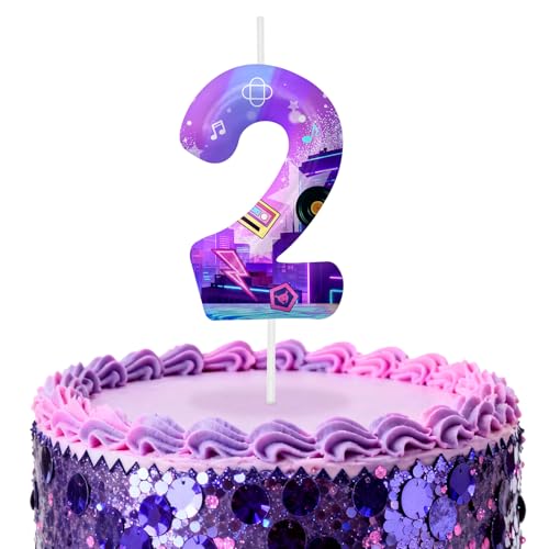 Image of Dark Purple Number 2 Birthday Candles, Cartoon Themed Cake Toppers for Boys Girls Cake Decorations, Birthday Decorations Party Supplies, Number Candles for Party Decor